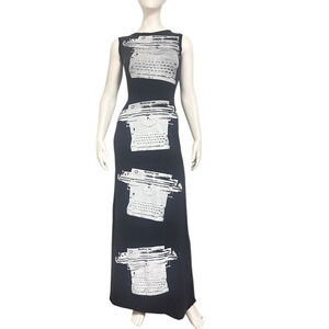 Avant Garde Paris Typewriter Graphic Maxi Dress Black Made France Rare Vintage
